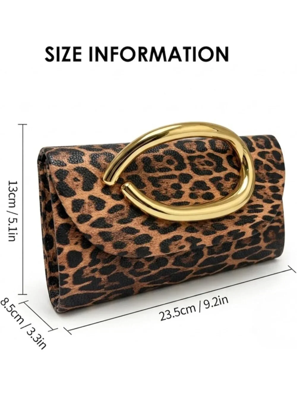 👜Women's Brown Leopard Vegan Leather Clutch Gold Handle Evening Bag For Wedding
